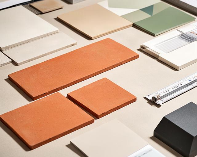Mattonelle in terracotta su misura disposte accanto a campioni di architettura d